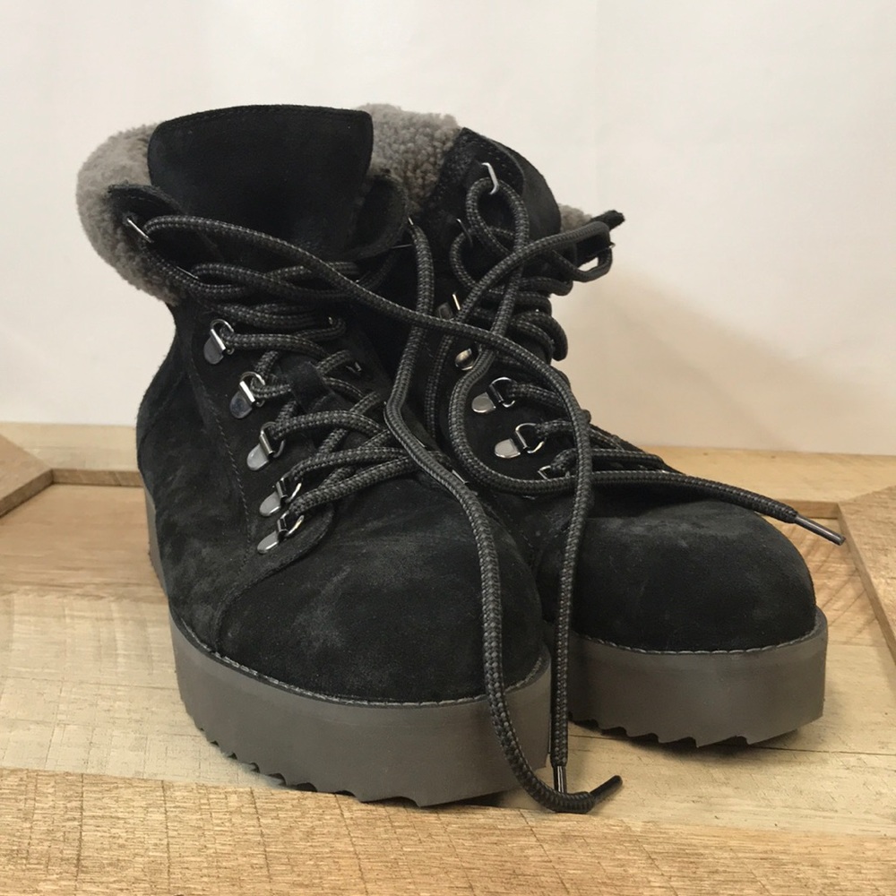 Sam Edelman Franc Black Suede Shearling  Boots